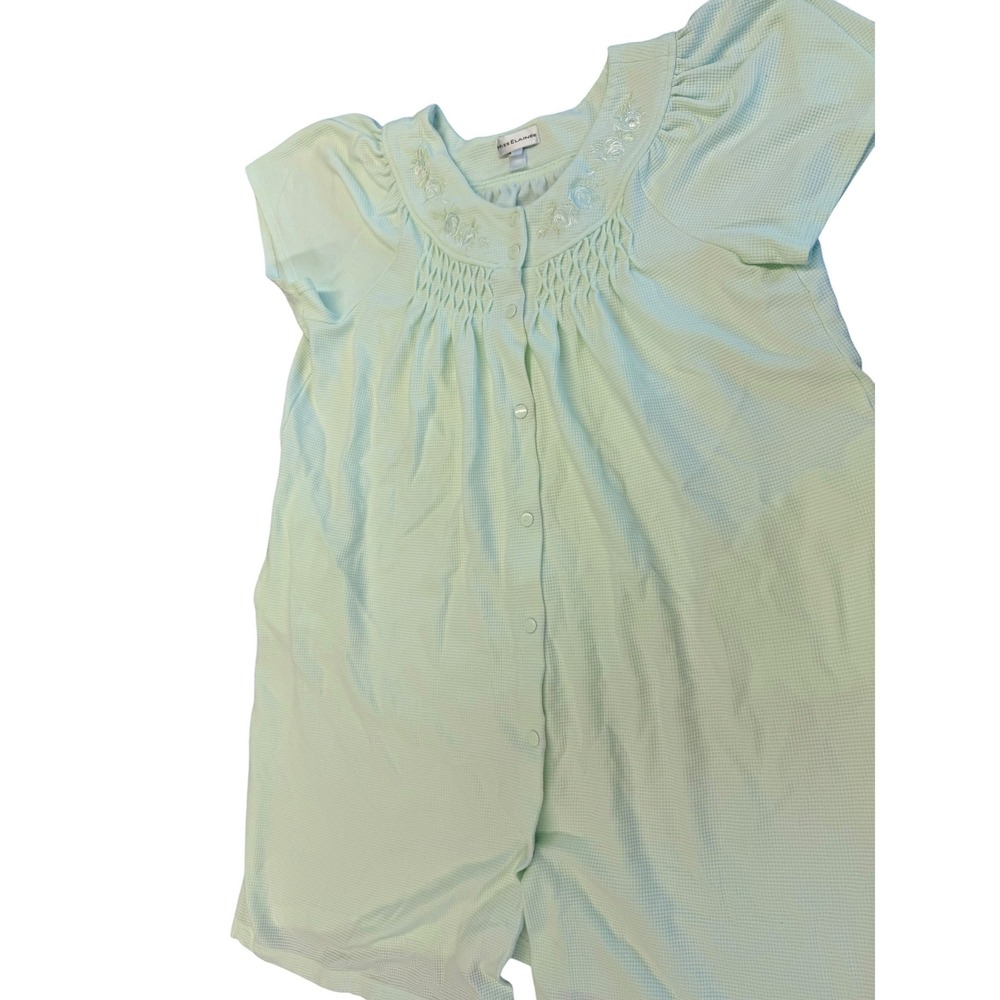 Miss Elaine Vintage Mint Green Waffle Knit Embroidered Nightgown‎ XL USA READ!!